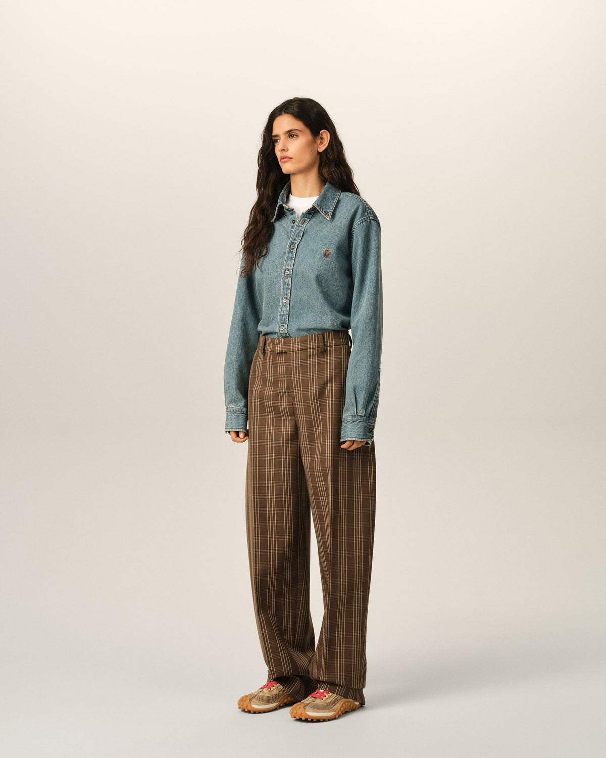 Pantalon marron à carreaux coupe ballon en laine - 6