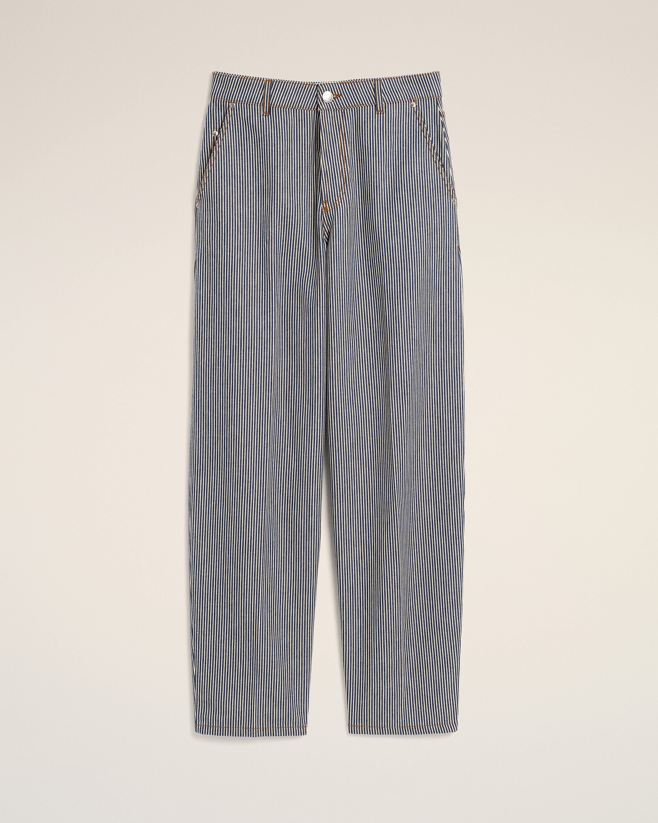 Blue balloon-fit striped cotton jeans - 1
