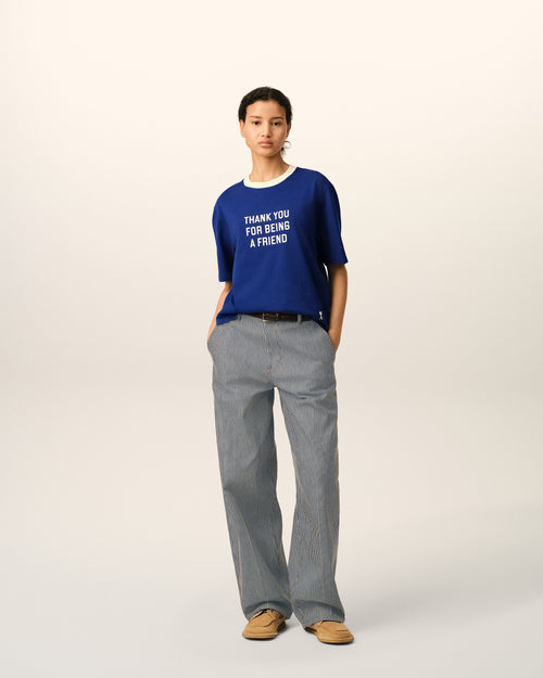 Blue balloon-fit striped cotton jeans - 1 - Ami Paris