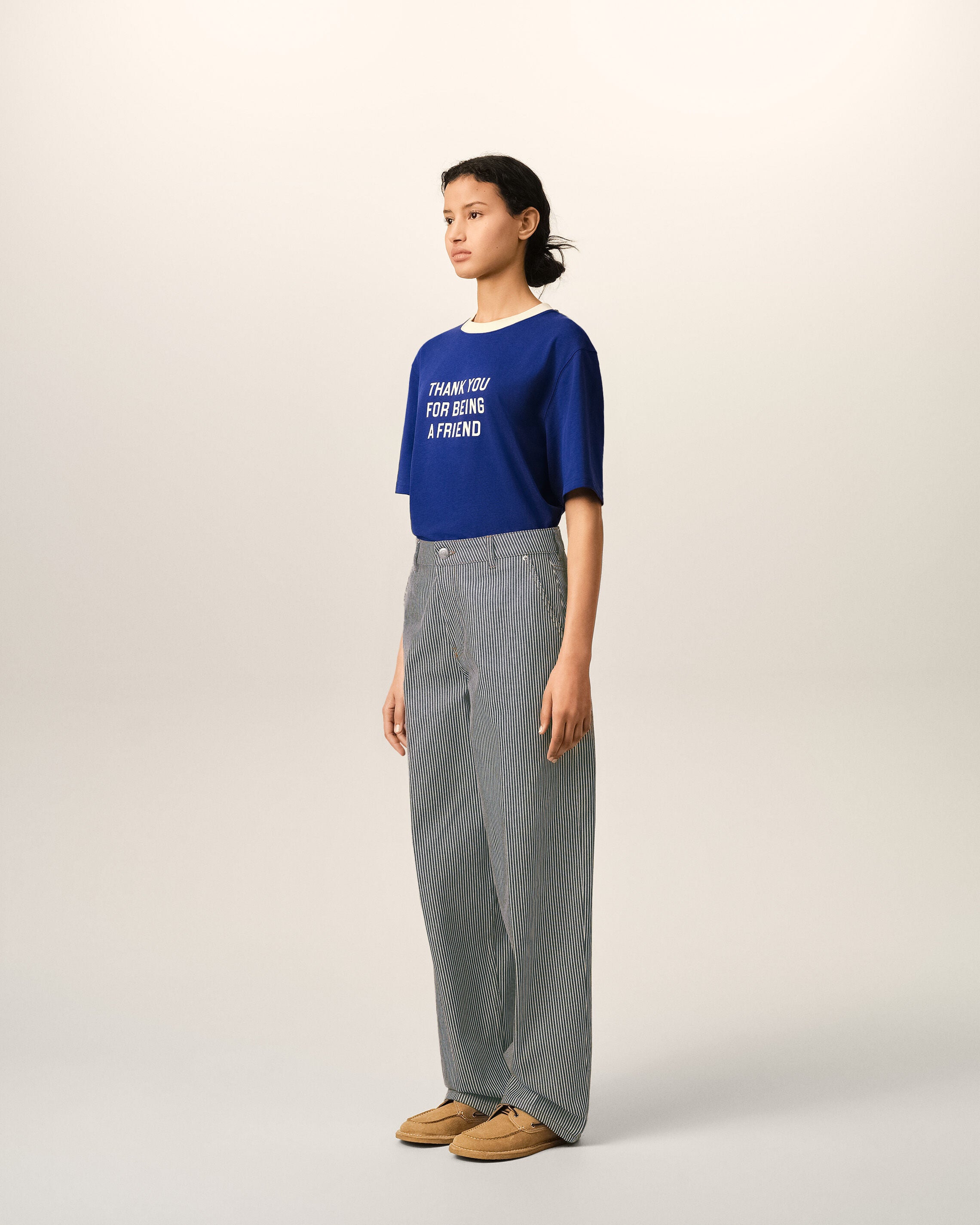 Blue balloon-fit striped cotton jeans - 6