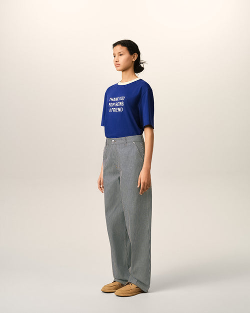Blue balloon-fit striped cotton jeans - Woman - 6 - AMI Paris - Ami Paris