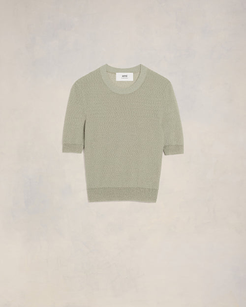 T-shirt Col Rond Crop Bouclé - BLANC/SAUGE - Ami Paris