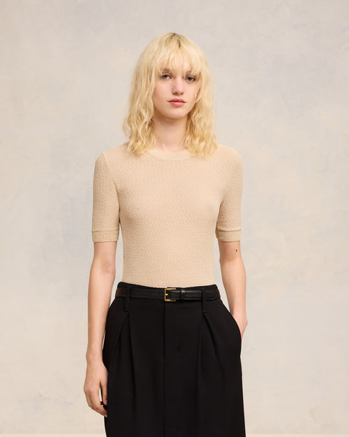T-shirt Col Rond Crop Bouclé - Femme - 3 - AMI Paris - Ami Paris