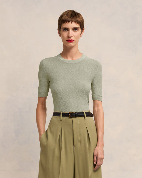 T-shirt Col Rond Crop Bouclé - Femme - 3 - AMI Paris - Ami Paris