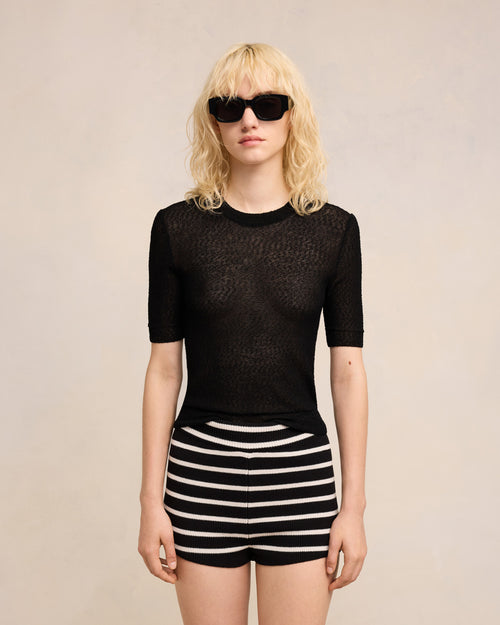 T-shirt Col Rond Crop Bouclé - Femme - 3 - AMI Paris - Ami Paris