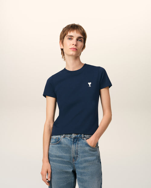                             Navy Cotton Cropped T-Shirt - 3                         - Ami Paris