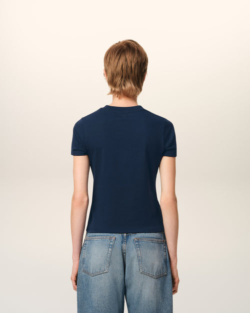Navy Cotton Cropped T-Shirt - 5 - Ami Paris