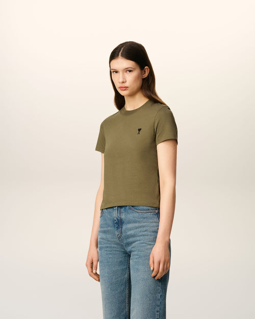 Green Cotton Cropped Ami De Coeur T-shirt - 6 - Ami Paris