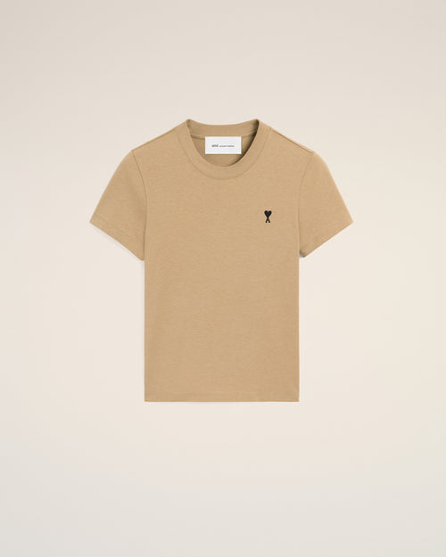 Beige cotton t-shirt with Ami de Coeur - MASTIC BEIGE/BLACK - Ami Paris