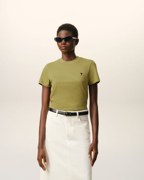                             T-shirt Vert Ami De Coeur Court en Coton - 3                         - Ami Paris