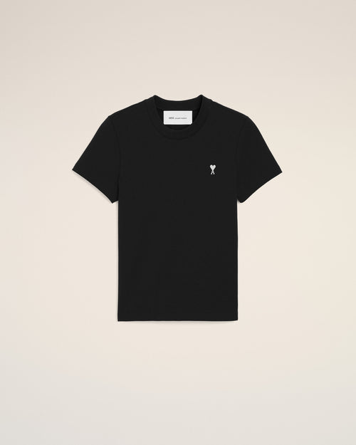 Black Cotton Ami De Coeur Cropped T-shirt - BLACK/WHITE CREAM - Ami Paris