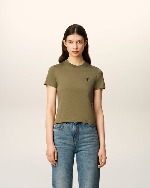                             Green Cotton Cropped Ami De Coeur T-shirt - 3                         - Ami Paris