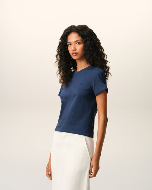 T-shirt Bleu Ami De Coeur Court en Coton - 6 - Ami Paris