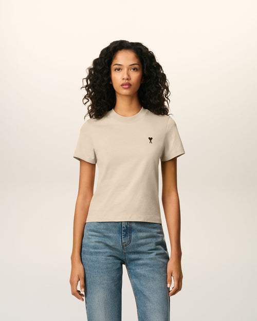                             Beige Cotton Cropped Ami De Coeur T-shirt - 3                         - Ami Paris
