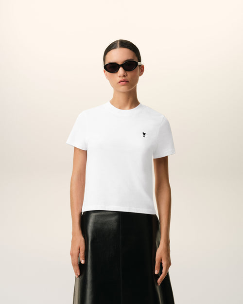                                 White Cotton Ami De Coeur Cropped T-shirt - 3                             - Ami Paris