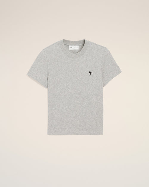                            Grey Cotton Cropped Contrasted Adc T Shirt - 3                         - Ami Paris