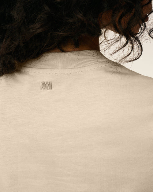 Beige Cotton Cropped Ami De Coeur T-shirt - Woman - 4 - AMI Paris - Ami Paris