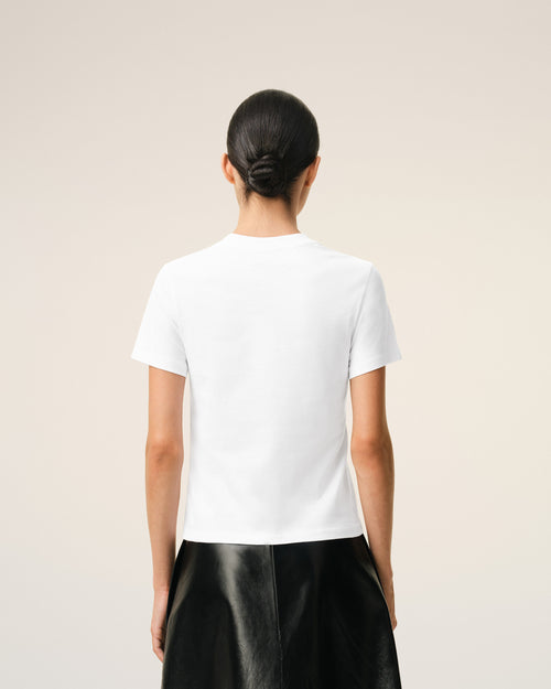 ホワイト コットン Ami De Coeur クロップド Tシャツ - 5 - Ami Paris