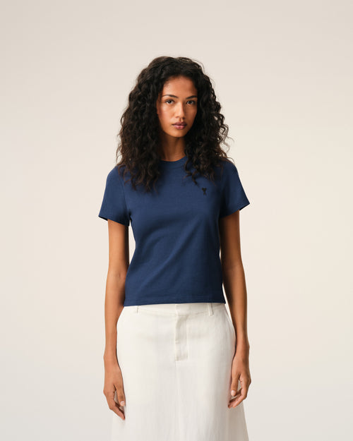 T-shirt cropped Ami De Coeur in cotone blu - Donna - 2 - AMI Paris - Ami Paris