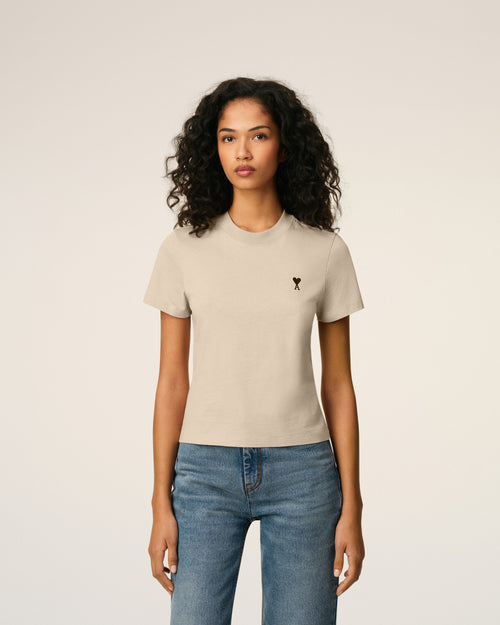 Beige Cotton Cropped Ami De Coeur T-shirt - Woman - 3 - AMI Paris - Ami Paris
