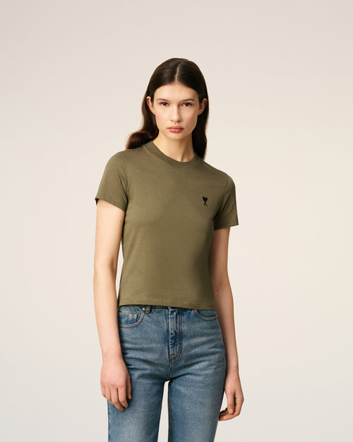 Green Cotton Cropped Ami De Coeur T-shirt - 3 - Ami Paris