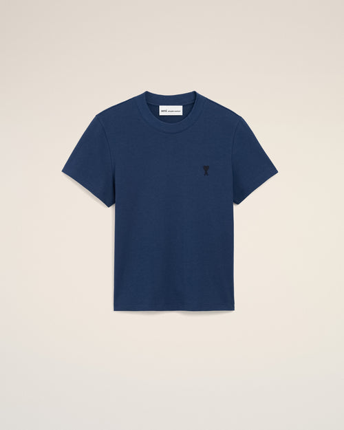 Blue Cotton Ami De Coeur Cropped T-shirt - INK - Ami Paris