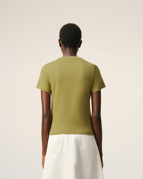 Green Cotton Ami De Coeur Cropped T-shirt - Woman - 5 - AMI Paris - Ami Paris