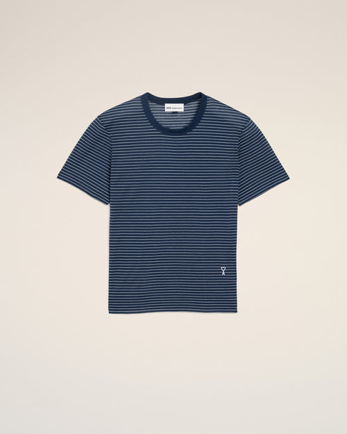                                     Blue Striped Cotton Ami De Coeur T-shirt - 3                                 - Ami Paris