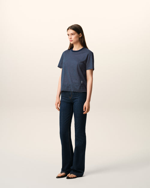 Blue Striped Cotton Ami De Coeur T-shirt - Woman - 6 - AMI Paris - Ami Paris