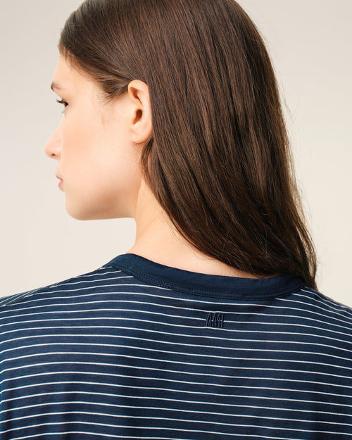 Blue Striped Cotton Ami De Coeur T-shirt - Woman - 4 - AMI Paris - Ami Paris
