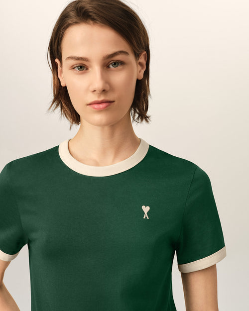 T-shirt vert contrasté en coton Ami de Coeur - Femme - 4 - AMI Paris - Ami Paris