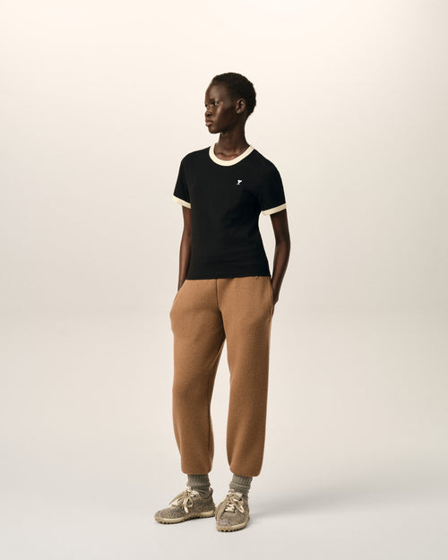 Black contrasted cotton t-shirt with Ami de Coeur - Woman - 6 - AMI Paris - Ami Paris