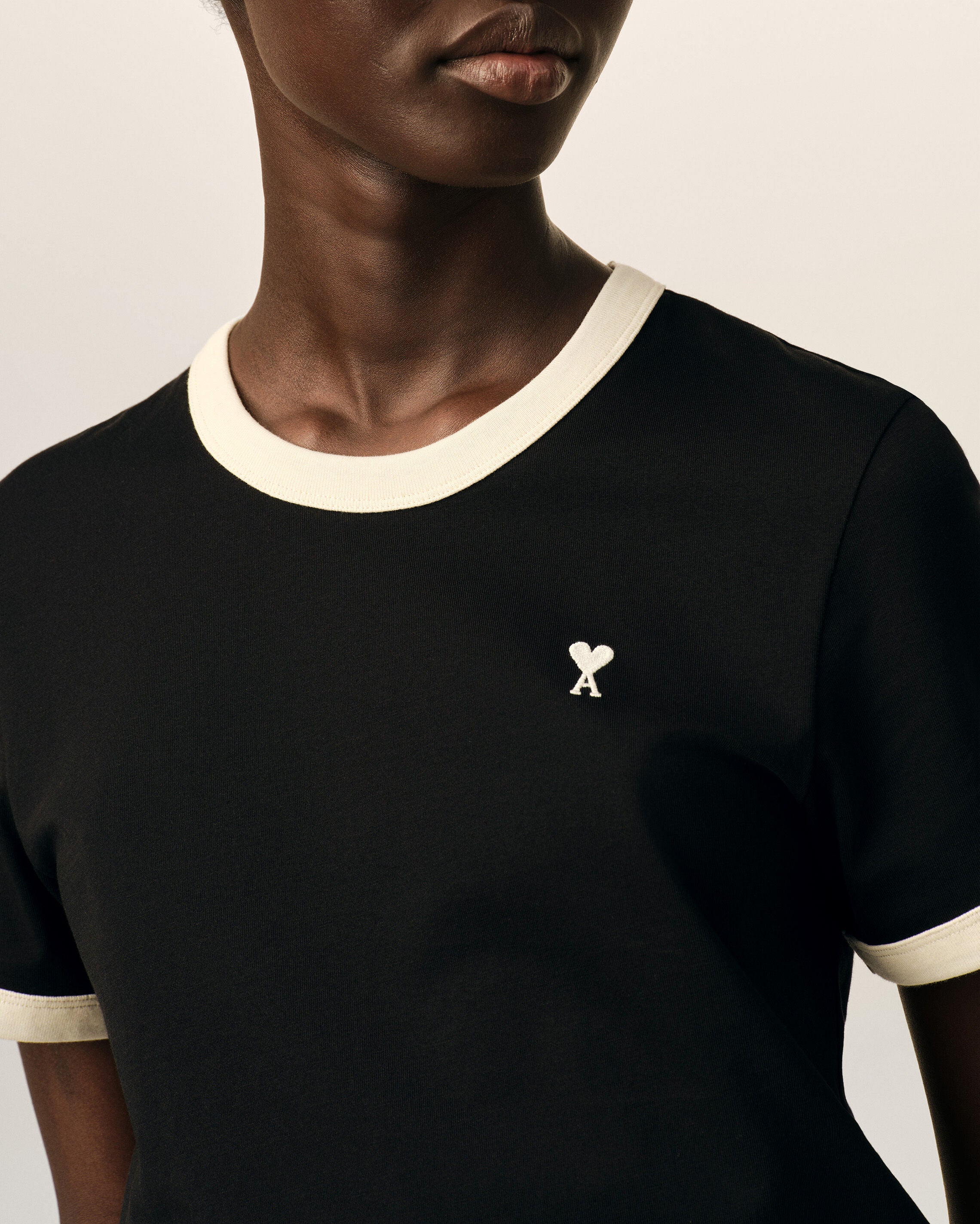 Black contrasted cotton t-shirt with Ami de Coeur - 4