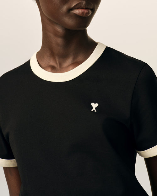Black contrasted cotton t-shirt with Ami de Coeur - Woman - 4 - AMI Paris - Ami Paris