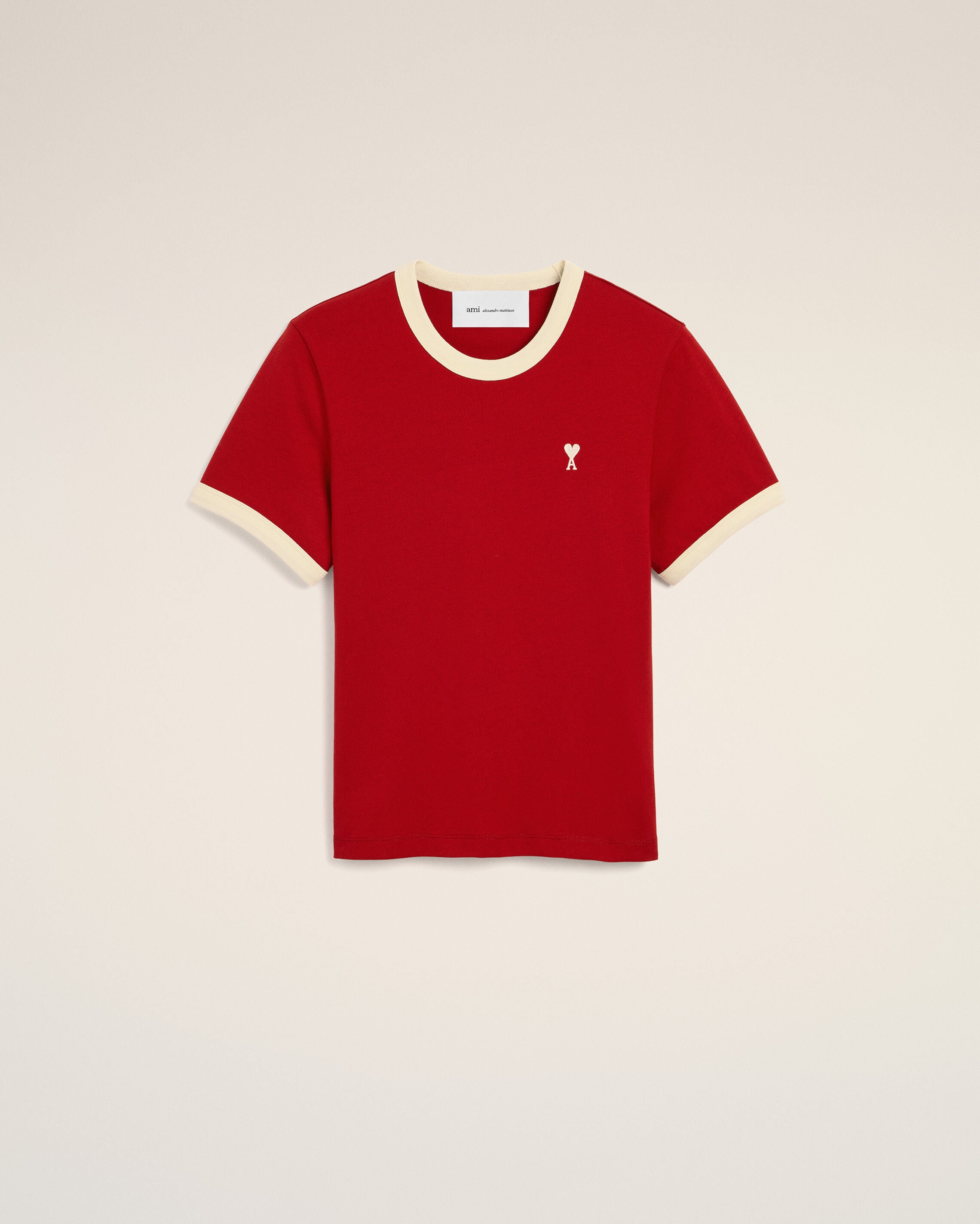 Red contrasted cotton t-shirt with Ami de Coeur - 1