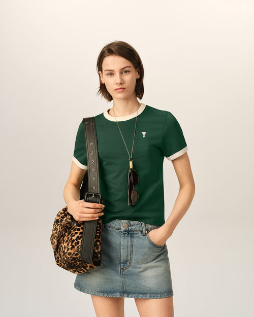 T-shirt vert contrasté en coton Ami de Coeur - Femme - 2 - AMI Paris - Ami Paris