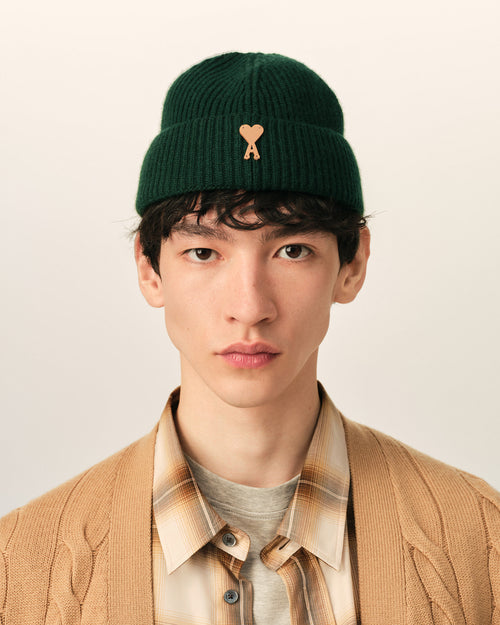 Green Wool Ami De Coeur Beanie - 2 - Ami Paris
