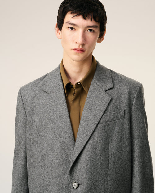 Grey Wool Loose Single Breasted Jacket - 4 - Ami Paris
