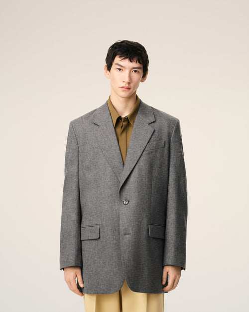 Grey Wool Loose Single Breasted Jacket - 3 - Ami Paris