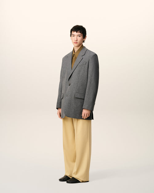 Grey Wool Loose Single Breasted Jacket - 6 - Ami Paris