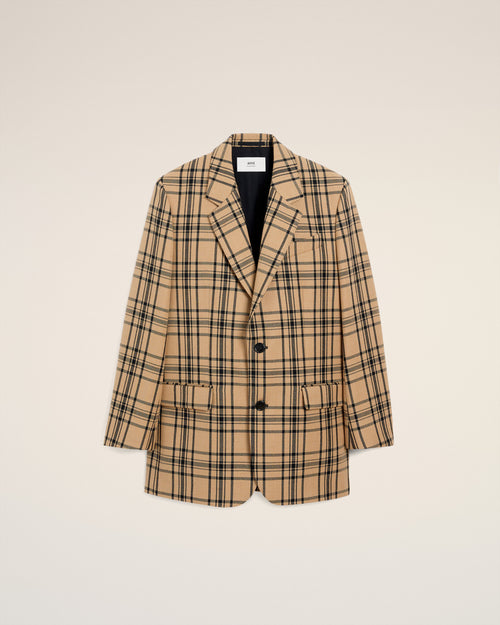 Brown Wool Checked Loose Jacket - 2 - Ami Paris