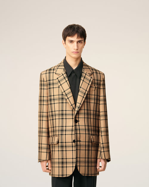 Brown Wool Checked Loose Jacket - 3 - Ami Paris