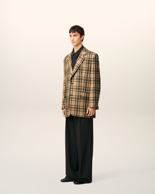 Brown Wool Checked Loose Jacket - 6 - Ami Paris