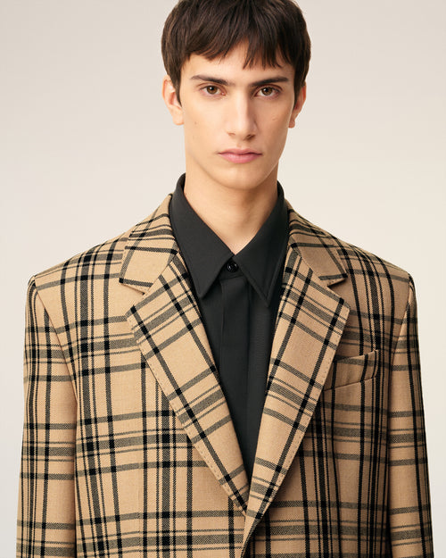 Brown Wool Checked Loose Jacket - 4 - Ami Paris