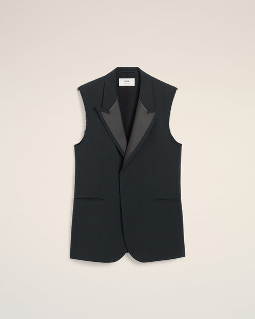 Black Wool Sleeveless Smoking Jacket - 2 - Ami Paris
