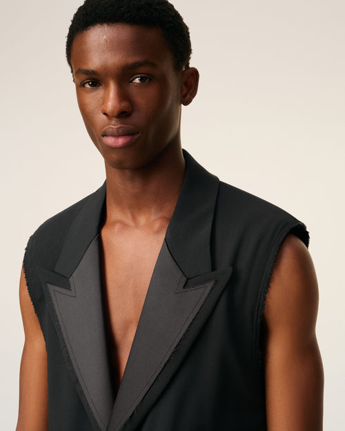 Black Wool Sleeveless Smoking Jacket - 4 - Ami Paris