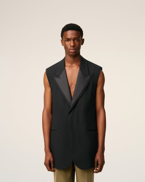 Black Wool Sleeveless Smoking Jacket - 3 - Ami Paris