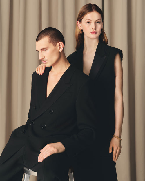 Black Wool Double Breasted Jacket - 7 - Ami Paris