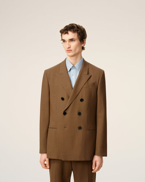 Veste Croisée Marron  En Laine - 3 - Ami Paris