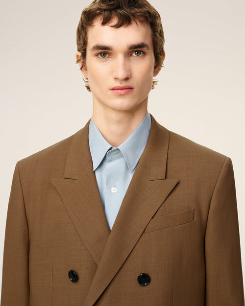 Brown Wool Double Breasted Jacket - 4 - Ami Paris